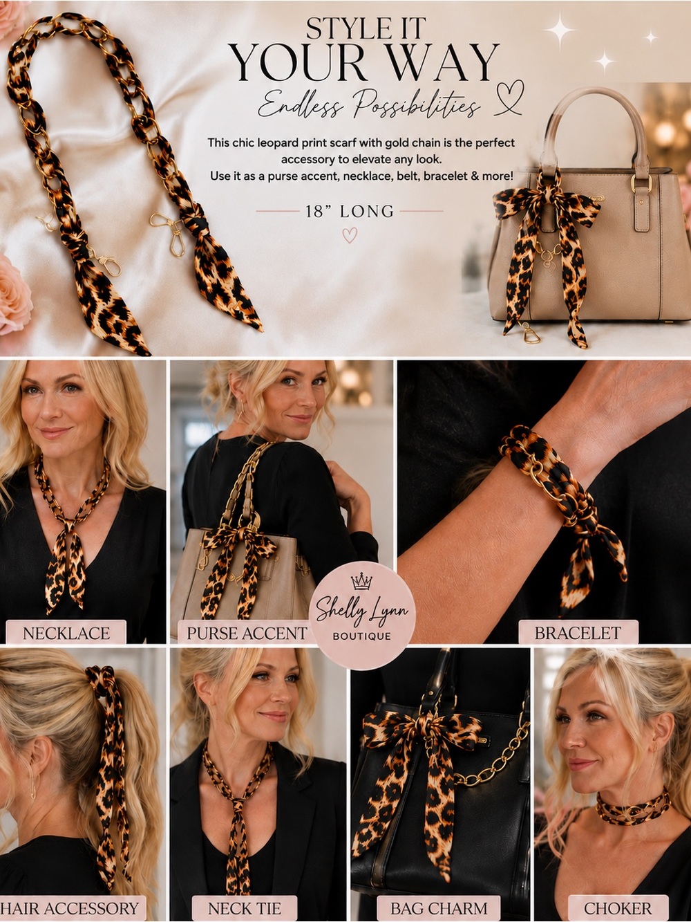 Leopard Print Scarf Chain Accessory - Gold Chain Accent